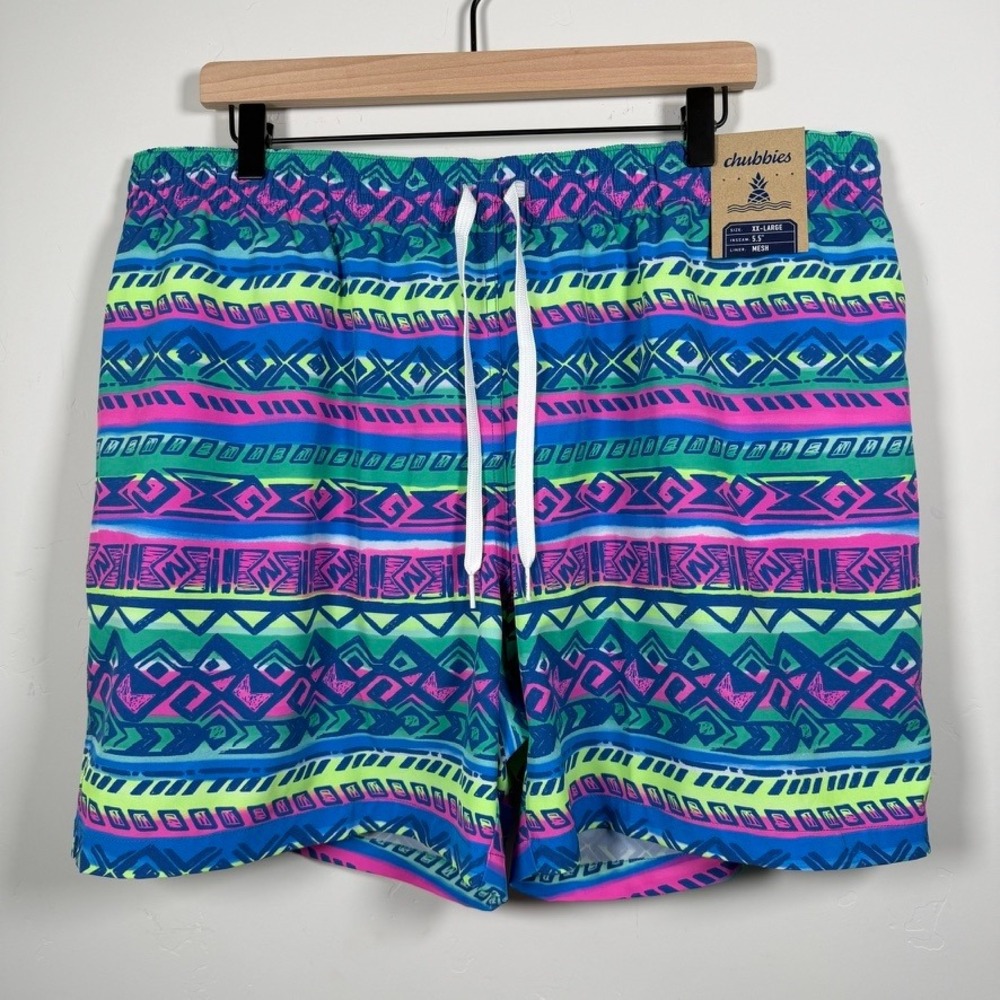 Chubbies The Retronators 5.5" Classic Swim Trunk XXL Blue Pink 80s Retro NWT